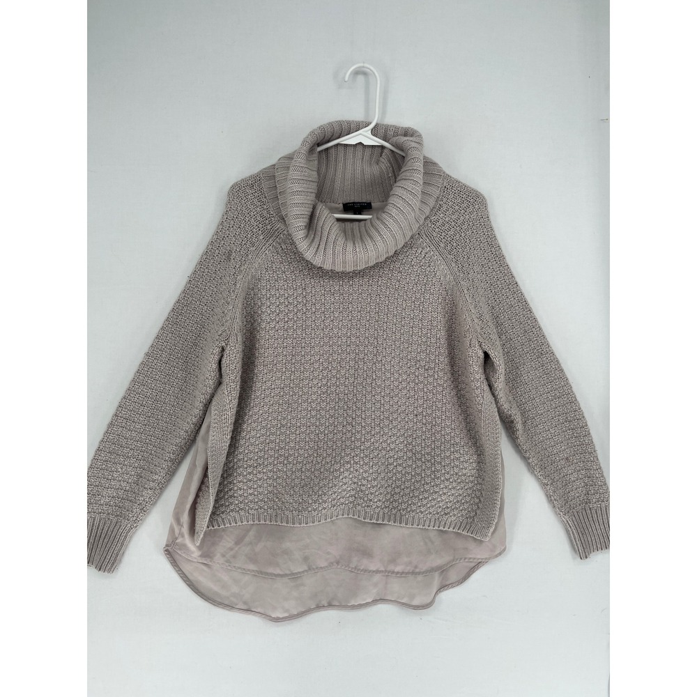 The Limited Petite Cowl Neck Sweater Mixed Media Layered Hem Taupe Large L-P